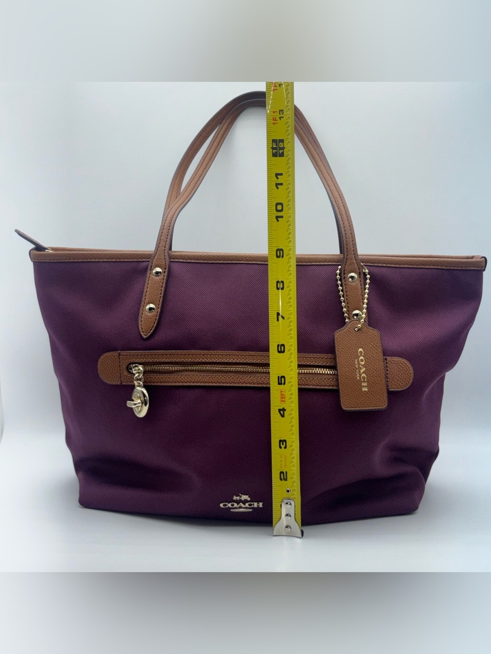 Coach Sawyer Plum Canvas & Leather Tote Bag Gold Hardware Charm F37237 G9075 - Picture 15 of 16